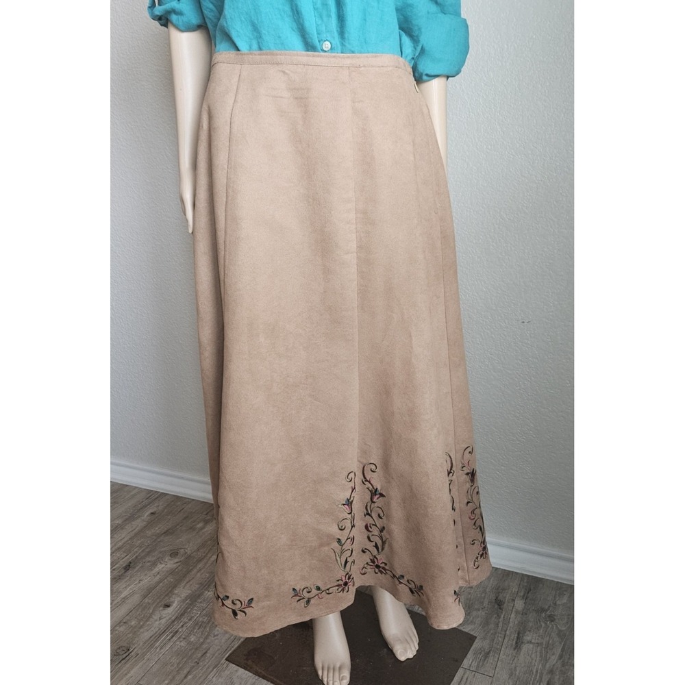 Boho Western Rebecca Malone Maxi Skirt Women's Tan Floral Flowy A-line Sz L